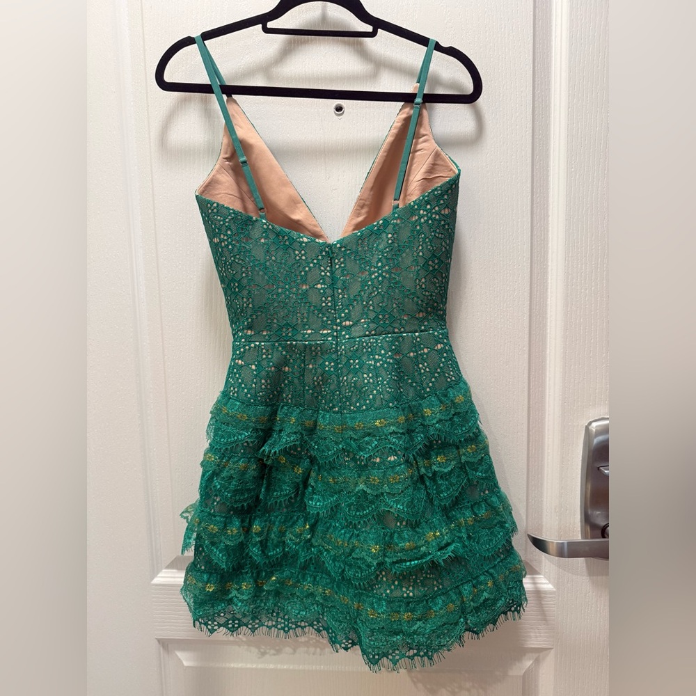 Helsi Emerald Green Lace Mini Dress Size XS – Tiered Ruffle Party Cocktail NWOT - Picture 3 of 6
